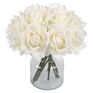 White Roses Artificial Flowers, Real Touch Faux Roses with Stems for Wedding Party Home Table Centerpieces Decoration (White)