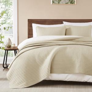 WRENSONGE Queen Quilt-3 Pieces Lightweight Bedspreads Beige Queen Size Quilt Bedding Set for All Seasons,Soft Summer Coverlet with 2 Pillow Shams Suitable for Bed, Couch, Quilt Blanket