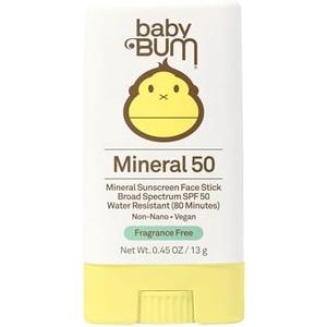 Sun Bum Baby Bum Mineral SPF 50 Sunscreen Stick - Hawaii 104 Act Compliant (Without Octinoxate & Oxybenzone) - UVA/UVB Face and Body Protection - Unscented for Sensitive Skin - Travel Size 0.45 Oz