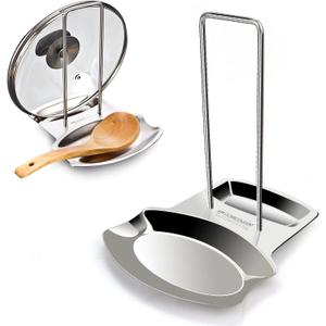 Yummy Sam Pot Lid Holder and Spoon Rest, Stainless Steel Utensils Lid Spoon Holder Ladle Rest Pot Lid Rack Shelf Stand Holder Multifunctional Storage Rack Stove Organizer (Silver)