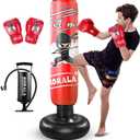 Inflatable Kids Punching Bag, 63 Inch Boxing Bag Toy with Gloves, Manual Air Pump, Great Gift for Boys Girls Age 3-12 (RED)