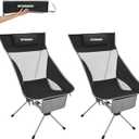 FUNDANGO High Back Camping Chair, 2 Pack Portable Folding Camp Chair for Adults with Headrest for BBQ Outdoor Lawn Hiking Fishing Picnicl (Black)
