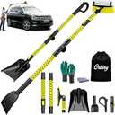 7 in 1 Snow Shovel & Snow Brush Kit with Ice Scrapers for Car Windshield,62.2” Extendable & Bendable Thicken Aluminum Tube for Easy Roof Cleaning,180° Pivoting Brush Head & EVA Grip,Yellow