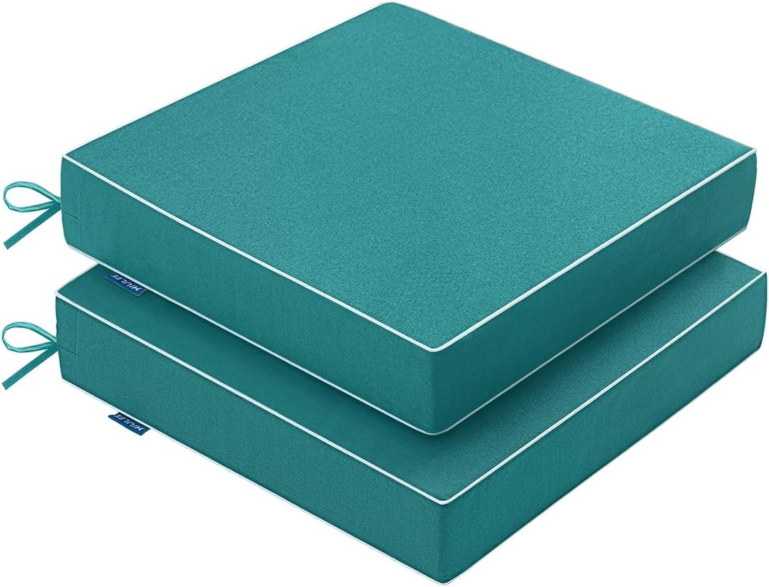 MIULEE Turquoise Outdoor Chair Cushions Set of 2, 19x19x3 Inch Waterproof Patio Seat Cushions for Outdoor Furniture Couch Sofa, 3 Year Color Fastness High Density Foam with Adjustable Ties