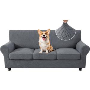 4 Piece Stretch Sofa Covers for 3 Cushion Couch, Non Slip Couch Covers for Sofa, Pet Couch Cover Washable, Couch Slipcover for Dogs, Kids (Light Gray), 91"-110" (3 Cushion XL Sofa)