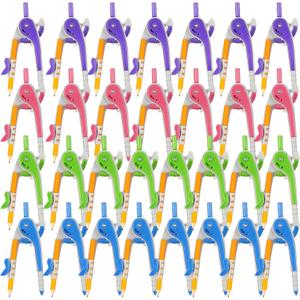 Zonon 30 Pcs Student Math Geometry Compass Tool Classroom Set Bulk 6 Inch Bright Colored Plastic Drawing Compass with Pencils Back to School Supplies for School Home Office