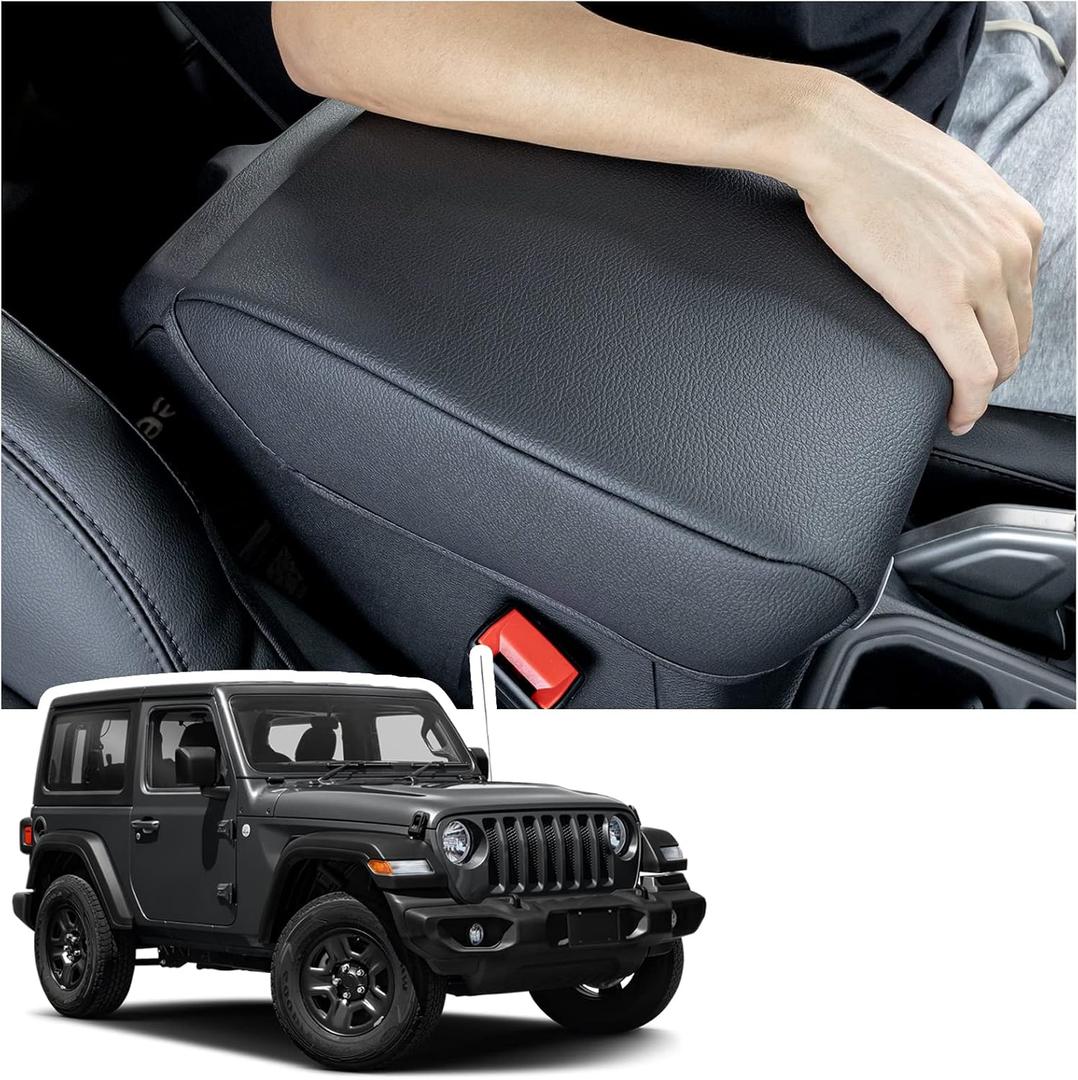 Center Console Armrest Cover Compatible with Jeep Wrangler JL/JLU 2018-2024 2025 2026 and Jeep Gladiator JT Truck 2020-2023 2024 2025 2026, Accessories PU Leather Cushion Protector Pad(Not for JK/JKU)