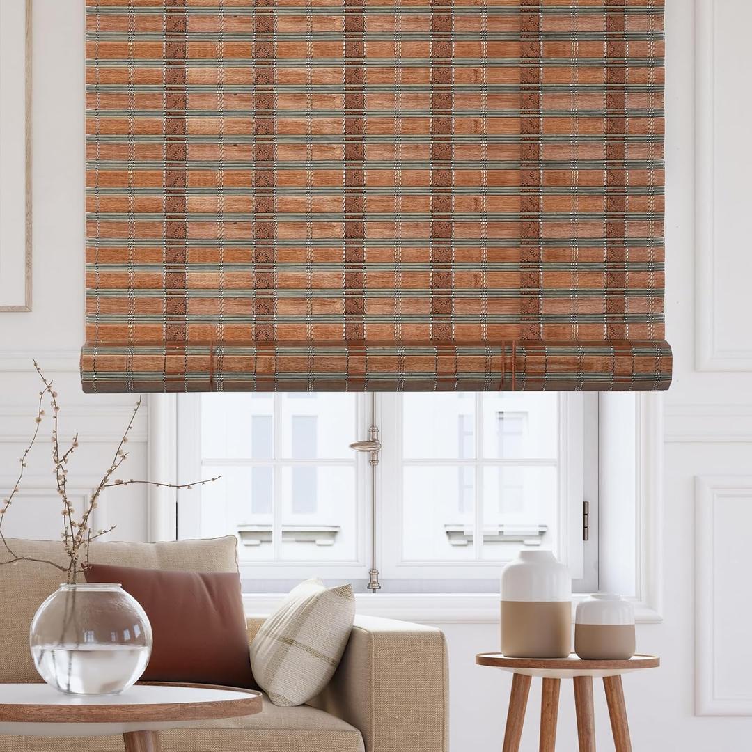 30" x 64" Bamboo Roman Shades, Blackout Window Blinds