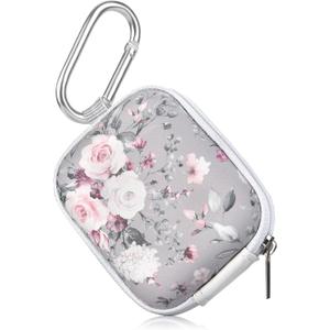  Earbud Case, AirPods Pro 2nd /3/2/1 Generation Case Portable Carrying Case Small Storage Bag, Earphone Accessories Organizer Hard EVA Shockproof Cover with Carabiner Clip,
Grey Pink Rose
