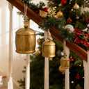 6 x Shabby Chic Christmas Bell Set of 3, Vintage Gold Rustic Metal Harmony Cowbells with Jute Rope for Hanging, Farmhouse Decor for Door, Wall, Tree, Christmas, Thanksgiving & Crafts