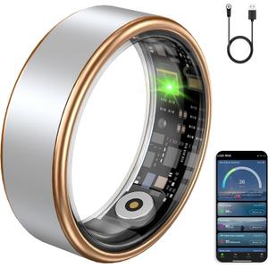 Smart Ring Fitness Tracker Ring for Women & Men, Sleep/Step/Blood Oxygen/Heart Rate Monitor, Long-Lasting Battery Sleep Ring, No Subscription Fee, Compatible with iOS & Android (Matte Silver, 8)