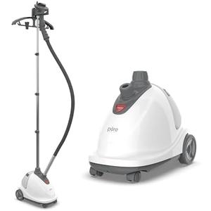 Pure Enrichment PureSteam XL Standing Fabric Steamer - Professional Wrinkle Remover Heats in 45 Seconds; 1/2-Gallon Tank for 1 Hour of Steaming; Easy-Roll Wheels, Garment Hanger, & Fabric Brush