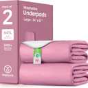 IMPROVIA Washable Underpads, Heavy Absorbency Reusable Incontinence Pads for Kids, Adults, Elderly, and Pets, Waterproof Protection Floor (Pink and White, 34" x 52" - Pack of 2)