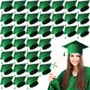JaGely 36 Pcs Adult Graduation Cap with Tassel Felt Grad Hat for Men Women Bachelor Master College Costume Accessory(Green)