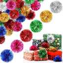 Yunlly 40 Pcs 4 Inch Christmas Tinsel Bows for Gift Wrapping Self Adhesive Pom Poms Colored Tinsel Bows for Crafts Presents Baskets Christmas Tree Decoration(Red, Green, Silver, Gold, Blue, Rose)