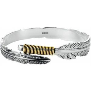 Beccalame Silver Feather Bracelet Lucky Hope Cuff Jewelry Simple Retro For Women Men (Style B)