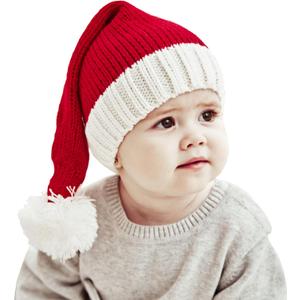 Christmas Hat for Kids, Santa Hat Winter Hat for Baby Slouchy Beanie Windproof Warm Knit Christmas Decoration Cap Red
