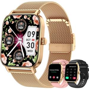 Smart Watch for Women Fitness Tracker: Gold Make Answer Call Waterproof Running Smartwatch Android Phone iPhone Samsung Compatible Digital Mens Watches Pedometer Step Tracker Heart Rate Monitor
