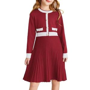 GRACE KARIN Girls Sweater Fall Dress Long Sleeve Knit A Line Contrast Casual Winter Dresses 12 Y