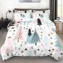Christmas Comforter Set King Size, Cute Forest Trees Stars Soft 3 Pcs Bedding for Kids and Adults, Winter Christmas Comforter Set with 2 Pillowcases, for Bedroom Bed Decor
