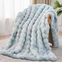 Faux Fur Throw Blanket, 1000GSM Fluffy Soft Bubble Blanket for Couch Bed, Cozy Plush Warm and Thick Blanket, Fuzzy Rabbit Throw for Living Room Bedroom 50''*60'' Tie-dye Blue