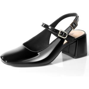 Ankis Mary Jane Chunky Low Heels Dress Shoes for Women Slingback Square Closed Toe Heels Wedding Party Pumps (7.5, Black Patent)