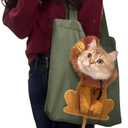 Lion-Shaped Pet Canvas Shoulder Bag Portable Cat Carrier Tote Bag Breathable Dog Carrying Case Outdoor Travel Handbag for Small Cat Dog Pet