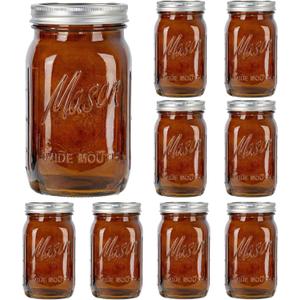 SUT Amber Wide Mouth Mason Jars 32 oz,9 Pack Quart Mason Jars With Airtight lids and Bands,Canning Jars 32 oz for Preserving,Meal Prep,Overnight Oats,Fermenting