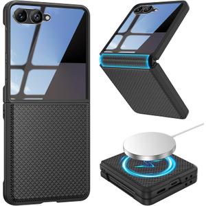 Goton Magnetic for Z Flip 7 Case [Hinge Protection][Screen Protector][Compatible with MagSafe] Anti-Scratches Shockproof Hard PC Anti-Slip Texture Phone Cover for Samsung Galaxy Z Flip 7 Black