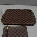 Leather Checkered Makeup Bag, 2 Pack Portable Cosmetic Bag, Large Capacity Waterproof Travel Toiletries Bag for Women, Christmas Gifts