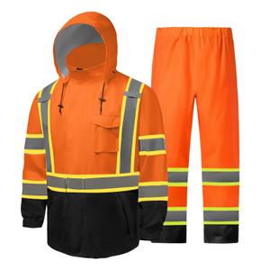 fortresswear Hi Vis Rain Jackets for Men Reflective Waterproof High Visibility Class 3 Safety Rain Suit with Black Bottom,Removable Hood. Size SM/MD