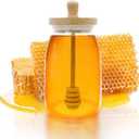 Honey Jar with Dipper and Lid Cover Crystal Beehive Glass Honey Pot for Home Kitchen, Clear Gorgeous Bee Decor, 17 Oz