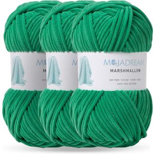 Marshmallow Yarn 3PCS 3.5oz Soft Chenille Yarn for Amigurumi Baby Blanket Yarn: No Shedding Soft Easy to Knitting and Crocheting Bulky 5# Yarn 3 Skeins of 100g (Leprechaun Color)