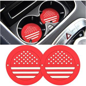 Car Cup Holder Coaster, 4PCS 2.75 Inch American Flag Anti Slip Shockproof Vehicle Drink Mat, Patriotic Auto Interior Water Bottle Pad Accessories, Universal for SUV Sedan Truck (Red)