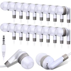 Konohan 100 Pcs Bulk Earbuds with Wire Basic Headphones in Ear for Libraries Laptop, No Microphone 3.5 mm Jack Earbuds Dot Headphones, Individually Bagged (White)