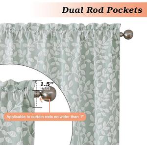 Chyhomenyc Anna White Green Curtains 84 Inch Length 2 Panels, Light Filtering 3D Embossed Textured Leaf Pattern Curtain Drapes for Bedroom Living Room, Each 38Wx84L Inches
