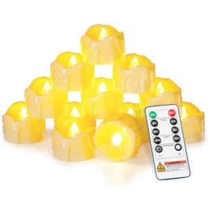Homemory 12pcs Remote Timer LED Tea Lights Candles, 400+Hours Flickering Flameless Battery Votive Tealights for Tabletop Lighting, Centerpieces Decor, Holiday, Ivory Base (Remote Timer, Ivory Body, Warm White Glow)