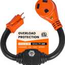 Overload Protector 30 Amp to 110 Volt RV Adapter with Circuit Breaker, 30A to 15A / 20A Household Adapter, NEMA 5-15P to NEMA TT-30R Power Adapter with LED Power Indicator, ETL Listed