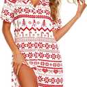 ASTANFY Nightgowns for Women Button Down Sleepshirt Short Sleeve Nightshirt Xmas Pajamas V Neck Nightdress (White, S)