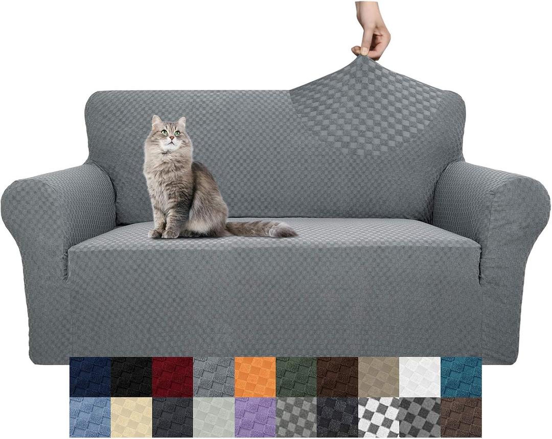 YEMYHOM Couch Cover Latest Jacquard Design High Stretch Sofa Covers for 2 Cushion Couch, Pet Dog Cat Proof Loveseat Slipcover Non Slip Magic Elastic Furniture Protector (Loveseat, Light Gray) (Medium (55"-69"))