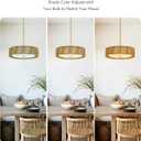 VONLUCE 20" Boho Rattan Chandelier, 4-Light Drum Chandelier with 2-Tier Woven Lampshade, Rattan Ceiling Light for Dining Room Bedroom Living Room with E26 Sockets, Gold Finish, ETL Certified