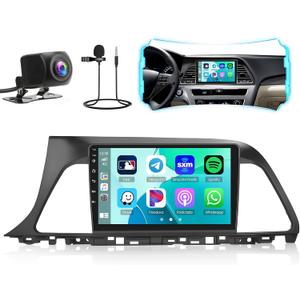 Roinvou 2+64G Android CarPlay Stereo for Hyundai Sonata 2015-2017, Built-in Wireless CarPlay with Android Auto, 9'' Touch Screen in-Dash GPS Navigation Support Mirror Link BT RDS AHD WiFi DSP
