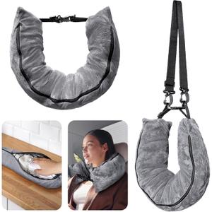 Stuffable Travel Pillow for Extra Luggage, Velvet Travel Neck Pillow Storage Bag with Adjustable Neck Size, Fits About 6 T-Shirts Travel Essentials Multifunctional Sleeping Rest Cushion (1PACK)