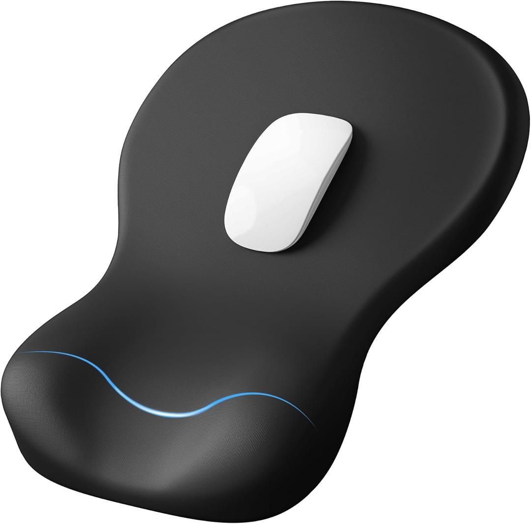 Ergonomic Mouse Pad with Wrist Rest, Black Mousepad with Wrist Support for Desk, Non-Slip Hard Base Mouse Pads, Portable for Office/Home/Travel Work (11.8L x 8W inches)