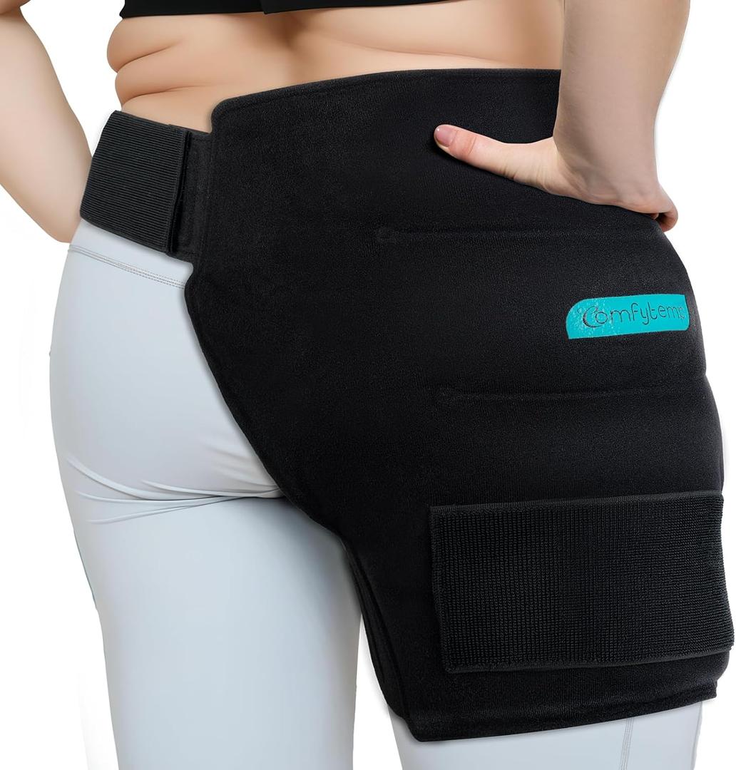 Comfytemp Large Hip Ice Pack Wrap for Sciatica, Hip Replacement, Reusable Gel Ice Packs for Injuries, Fracture, Pain Relief, Cold Compress Hip Brace Physical Therapy Recovery (L/XL) - Black