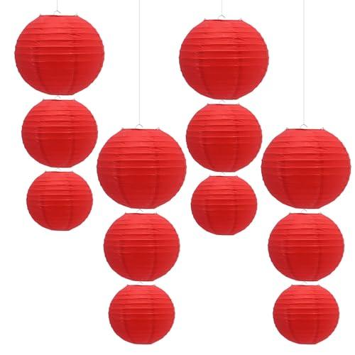 EATAKWARD 12 PCS Paper Lanterns Party Decorations, DIY Decorative Round Chinese Paper Lanterns Hanging Paper Lanterns Red Paper Lanterns, 8'' 10'' 12'' Each 4