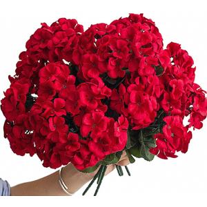 6PCS 14'' Artificial Geraniums Silk Faux Flowers Look Real Home Outdoors Decor (6, Red)