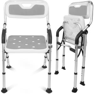 Vive Shower Chair For Elderly And Disabled - Folding Seat With Arms And Back - Foldable Bathroom Chairs For Sitting, Inside Shower - Portable For Travel - Fold Down, Collapsible, Compact & Comfortable