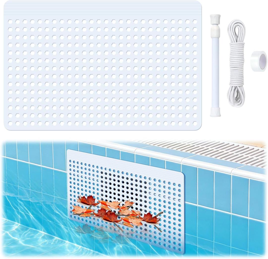 Pool Skimmer Guard Kit 15.7"x9.8", Rustproof Pool Skimmer Leaf Guard Net with Rope & Telescopic Rod, Pool Skimmer Screen Saver,Debris, Hair & Leaves Catcher for Inground & Above Ground Pools