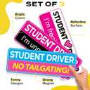 3-Pack HEY-OKEY Student Driver Magnet for Car – Metal Only (Not for Plastic/Aluminum) – Funny Pink Please Be Patient Reflective Magnetic Bumper Sticker – Removable Rookie Safety Signs – 10 x 3.5 in